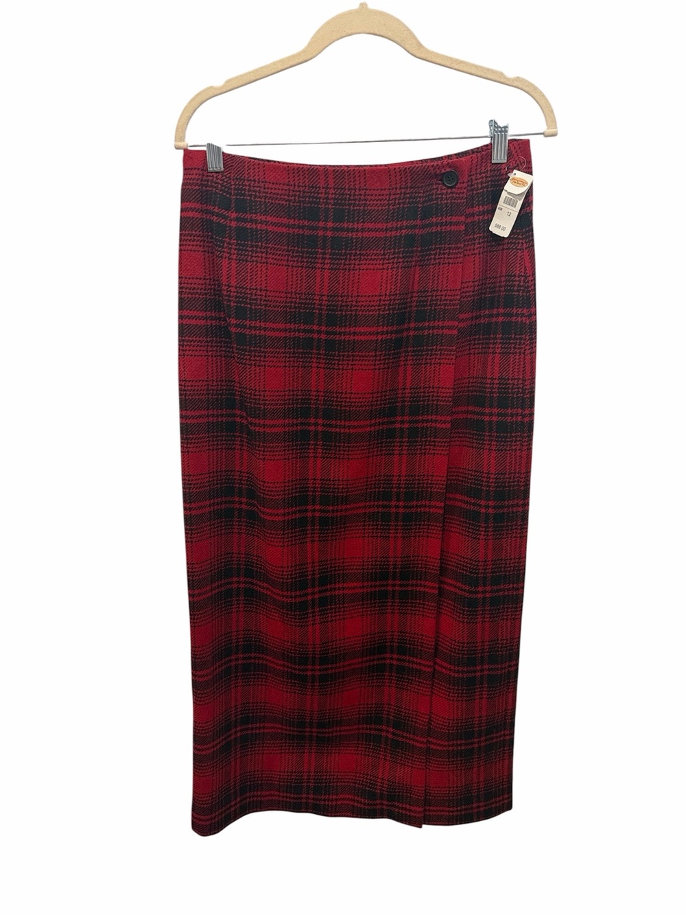 Talbots Red and Black Plaid Midi Pencil Skirt